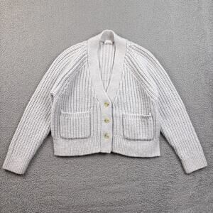 A.L.C. Cardigan Womens Small White Alpaca Wool Ribbed Knit Sweater Pockets